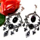 *FREE SHIPPING*E1719 Rhinestone Black Dangle Clip On Earrings 9.5cm