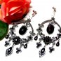 *FREE SHIPPING*E1719 Rhinestone Black Dangle Clip On Earrings 9.5cm