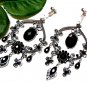 *FREE SHIPPING*E1719 Rhinestone Black Dangle Clip On Earrings 9.5cm