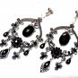 *FREE SHIPPING*E1719 Rhinestone Black Dangle Clip On Earrings 9.5cm