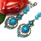*FREE SHIPPING*E1718 Rhinestone Dangle Blue Clip On Earrings 7cm