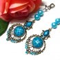 *FREE SHIPPING*E1718 Rhinestone Dangle Blue Clip On Earrings 7cm