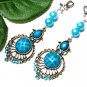 *FREE SHIPPING*E1718 Rhinestone Dangle Blue Clip On Earrings 7cm