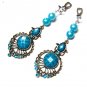 *FREE SHIPPING*E1718 Rhinestone Dangle Blue Clip On Earrings 7cm