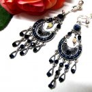 *FREE SHIPPING*E1717 Blue Rhinestone Dangle Clip On Earrings 7.5cm