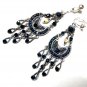 *FREE SHIPPING*E1717 Blue Rhinestone Dangle Clip On Earrings 7.5cm