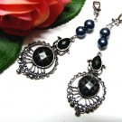 *FREE SHIPPING*E1708 Exotic Rhinestone Dangle Black Clip On Earrings 7cm