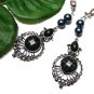 *FREE SHIPPING*E1708 Exotic Rhinestone Dangle Black Clip On Earrings 7cm