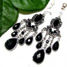 *FREE SHIPPING*E1707 Rhinestone Dangle Black Clip On Earrings 8.5cm cOOl!!