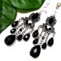 *FREE SHIPPING*E1707 Rhinestone Dangle Black Clip On Earrings 8.5cm cOOl!!