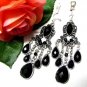 *FREE SHIPPING*E1707 Rhinestone Dangle Black Clip On Earrings 8.5cm cOOl!!