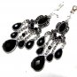 *FREE SHIPPING*E1707 Rhinestone Dangle Black Clip On Earrings 8.5cm cOOl!!