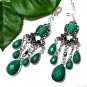 *FREE SHIPPING*E1706 Green Rhinestone Dangle Clip On Earrings 8.5cm cOOl!!