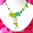 *FREE SHIPPING*NB401 CRYSTAL GLASS GREEN DANGLE NECKLACE 17in.