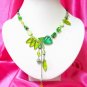 *FREE SHIPPING*NB401 CRYSTAL GLASS GREEN DANGLE NECKLACE 17in.