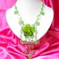 *FREE SHIPPING*NB428 GREEN GLASS & BEADS FLORAL DANGLE JEWELRY LONG NECKLACE 24 in.