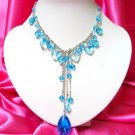 *FREE SHIPPING*NB419 GLASS PENDANT DANGLE HEART BLUE NECKLACE 18 inches