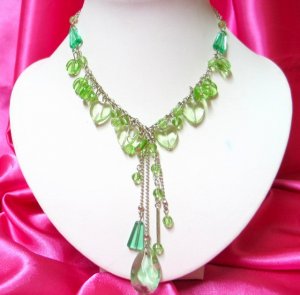 *FREE SHIPPING*NB417 EVERGREEN CRYSTAL CLEAR GLASS BEADS DANGLE NECKLACE