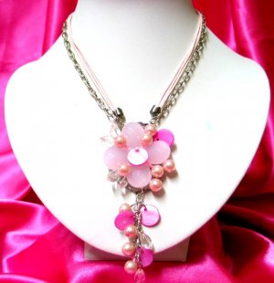 *FREE SHIPPING*NB417 EVERGREEN CRYSTAL CLEAR GLASS BEADS DANGLE NECKLACE