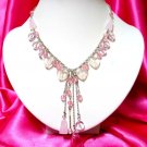 *FREE SHIPPING*NB271 CRYSTAL CLEAR GLASS PINK DANGLE NECKLACE