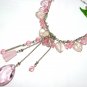*FREE SHIPPING*NB271 CRYSTAL CLEAR GLASS PINK DANGLE NECKLACE