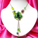 *FREE SHIPPING*NB269 GREEN GLASS & BEADS FLORAL PENDANT DANGLE NECKLACE 18 inches