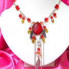 *FREE SHIPPING*NB223 CHARMING RED GLASS & BEADS PENDANT DANGLE NECKLACE 18inches