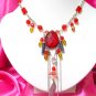 *FREE SHIPPING*NB223 CHARMING RED GLASS & BEADS PENDANT DANGLE NECKLACE 18inches