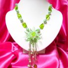 *FREE SHIPPING*NB249 GORGEOUS DANGLE FLORAL GLASS & BEADS LONG NECKLACE 24 in.