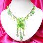 *FREE SHIPPING*NB267 GREEN FLOWER GLASS & BEADS DANGLE NECKLACE 18in.
