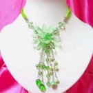 *FREE SHIPPING*NB407 FASHION JEWELRY GREEN GLASS & BEADS FLORAL STRINGS NECKLACE