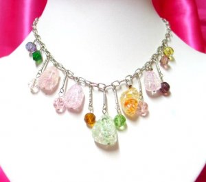 *FREE SHIPPING*NB541 CHARMING RAINBOW ICE GLASS DANGLE NECKLACE 17inches