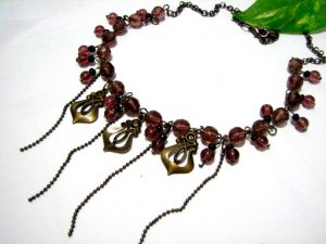 *FREE SHIPPING*NB568 STYLISH PURPLE GLASS & BEADS DANGLE NECKLACE 18 inches