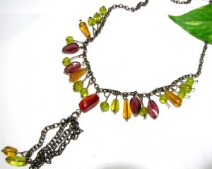 *FREE SHIPPING*NB573 BROWN & GREEN glass beads DANGLE NECKLACE 18 inches