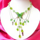 *FREE SHIPPING*NA886 DANGLE GREEN glass & beads BUTTERFLY STRINGS NECKLACE 18 in.