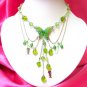 *FREE SHIPPING*NA886 DANGLE GREEN glass & beads BUTTERFLY STRINGS NECKLACE 18 in.