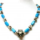 *FREE SHIPPING*NA1003 ETHNIC JEWELRY YAK BONE blue NECKLACE 18 in.