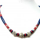 *FREE SHIPPING*NA1006 ETHNIC JEWELRY YAK BONE BLUE NECKLACE 18 in.