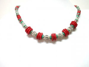*FREE SHIPPING*NA1007 ETHNIC JEWELRY YAK BONE RED NECKLACE 18 in.