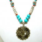 *FREE SHIPPING*NA1014 ETHNIC JEWELRY BLUE YAK BONE PENDANT NECKLACE 20 in.
