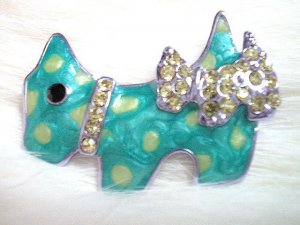 free shipping ~ Rhinestone lovely Puppy Green BROOCH P02