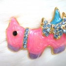 free shipping ~ P01 PINK PUPPY GOLDEN RHINESTONE BROOCH 4x2.5cm