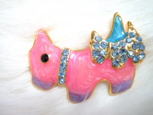 free shipping ~ P01 PINK PUPPY GOLDEN RHINESTONE BROOCH 4x2.5cm