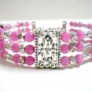 *FREE SHIPPING* BA212 TIBETAN SILVER 3 STRANDS JADE PINK BRACELET