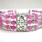 *FREE SHIPPING* BA212 TIBETAN SILVER 3 STRANDS JADE PINK BRACELET
