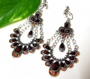 *FREE SHIPPING*E1604 EXOTIC RHINESTONE BROWN CLIP ON EARRINGS 8cm