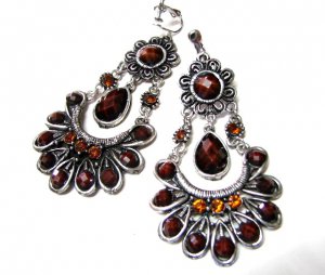 *FREE SHIPPING*E1610 Exotic Rhinestone Brown Clip On Earrings 8cm