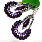 *FREE SHIPPING*E1614 Purple Rhinestone Exotic Dangle Jewelry Clip On Earrings 7cm