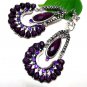 *FREE SHIPPING*E1614 Purple Rhinestone Exotic Dangle Jewelry Clip On Earrings 7cm