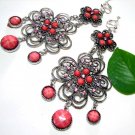 *FREE SHIPPING*E1616 Rhinestone Pink Huge Clip On Earrings 12.5cm
